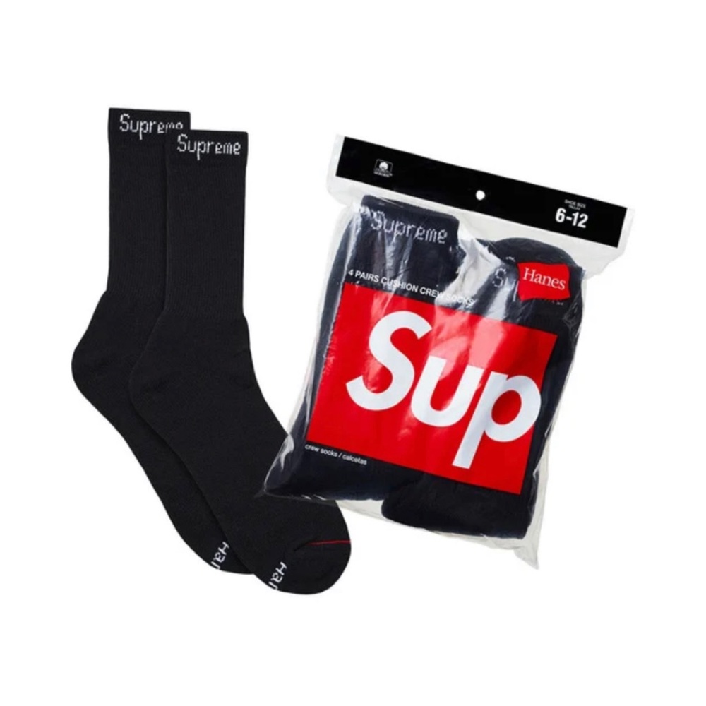 Supreme x Hanes crew black socks 4 pairs